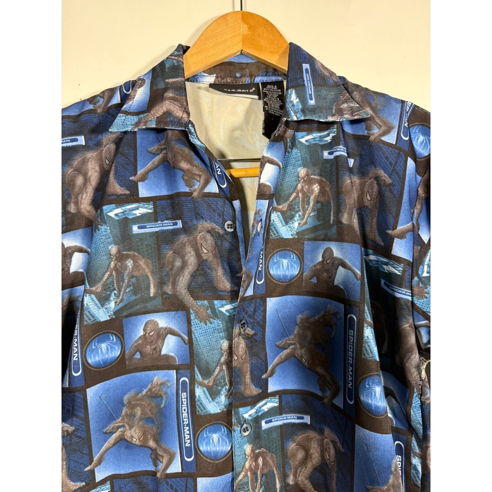 Vintage Spider-Man 2 Movie Promo Shirt Mens Small Blue Button Down Marvel FLAW